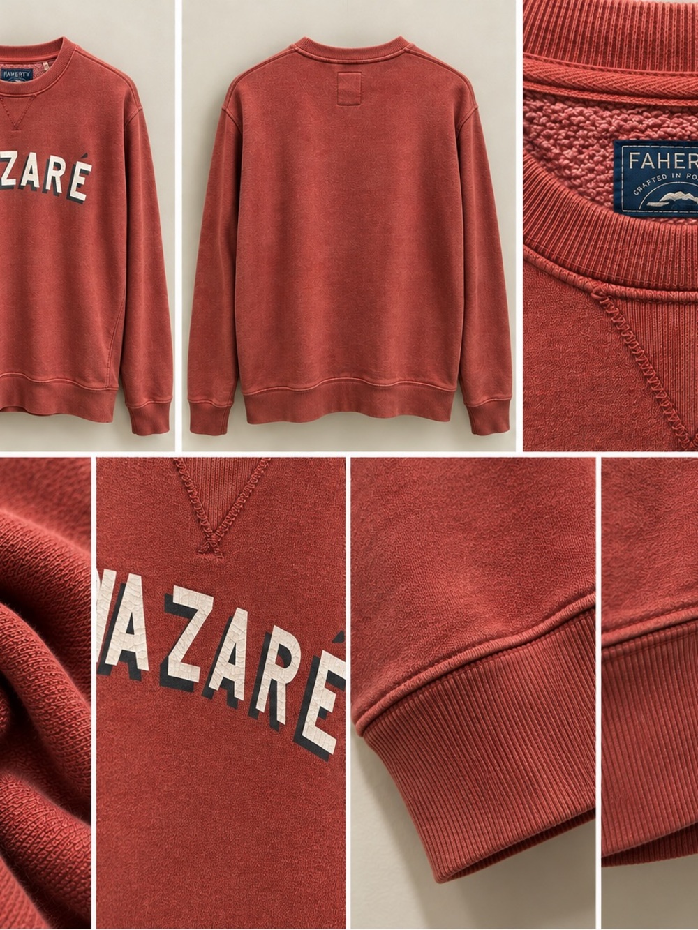 Faherty Men's Rust Crewneck Sweatshirt with Nazare Chest Print